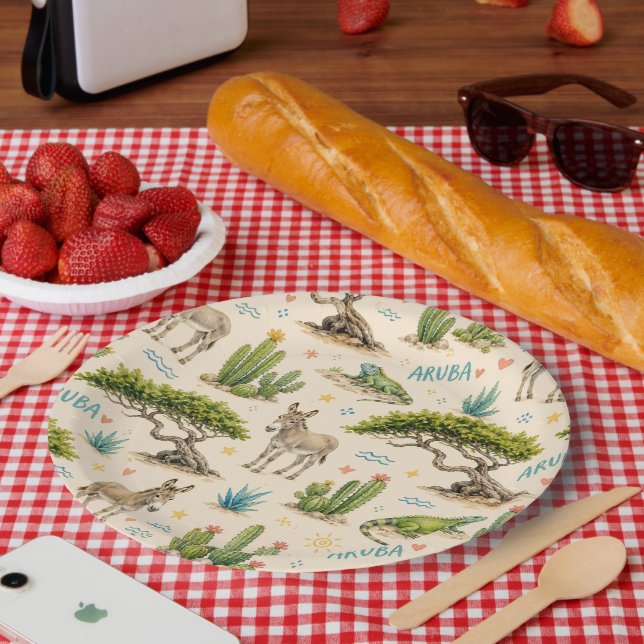 Aruba Divi-Baum, Esel, Leguan, Kaktus Pappteller (Picknick)