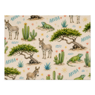 Aruba Divi-Baum, Esel, Leguan, Kaktus Poster