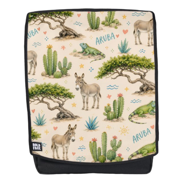 Aruba Divi-Baum, Esel, Leguan, Kaktus Rucksack (Vorderseite)