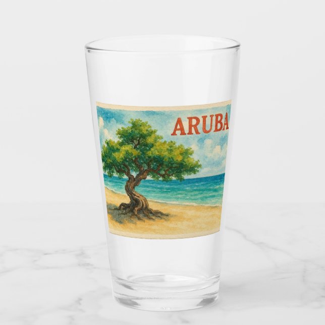 Aruba Divi Tree Eagle Beach Aquarell Glas (Vorderseite)