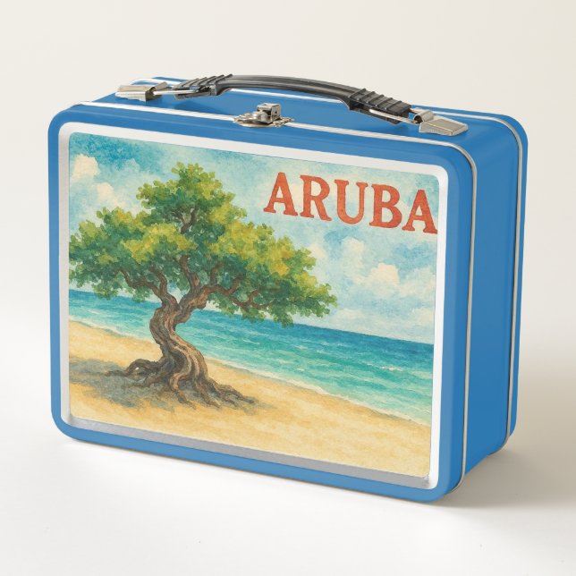 Aruba Divi Tree Eagle Beach Aquarell Metall Brotdose (Vorderseite)