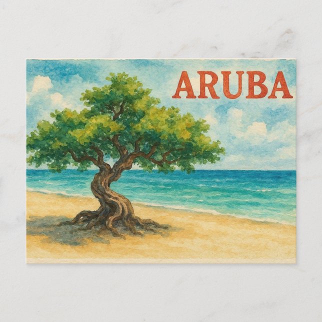 Aruba Divi Tree Eagle Beach Aquarell Postkarte (Vorderseite)