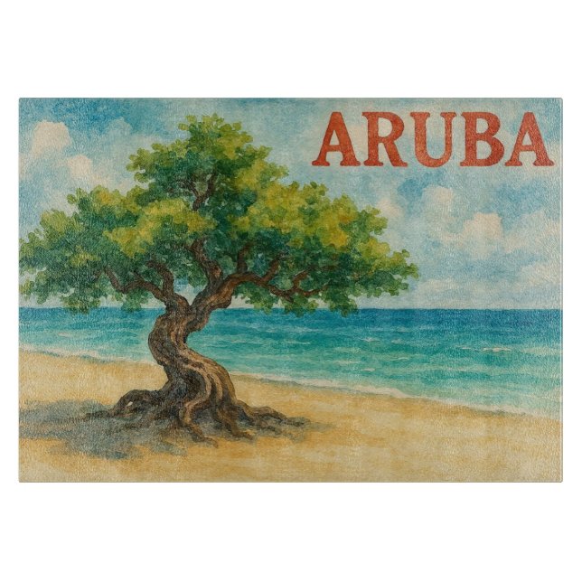 Aruba Divi Tree Eagle Beach Aquarell Schneidebrett (Vorderseite)