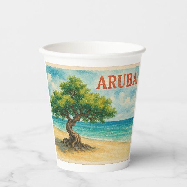 Aruba Divi Tree Eagle Beach Wasserfarben Pappbecher (Vorderseite)