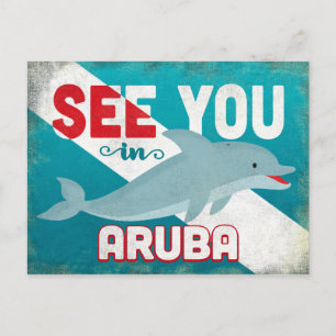 Aruba Dolphin - Retro Vintage Travel Postkarte