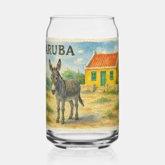 Aruba Donkey with Yellow Cunucu house watercolor Dosenglas