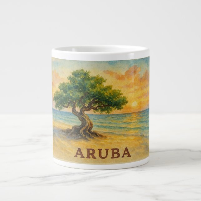 Aruba Eagle Beach Divi Baum Goldene Stunde Jumbo-Tasse (Vorderseite)