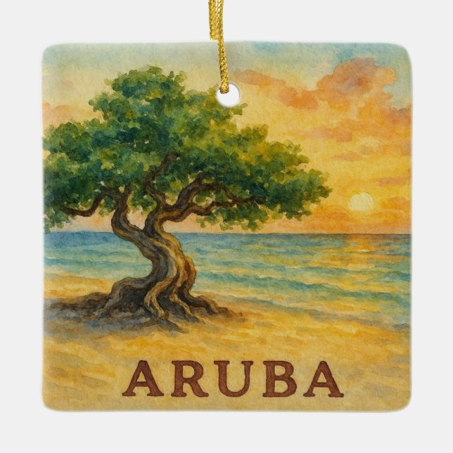 Aruba Eagle Beach Divi Baum Goldene Stunde Keramikornament (Vorderseite)