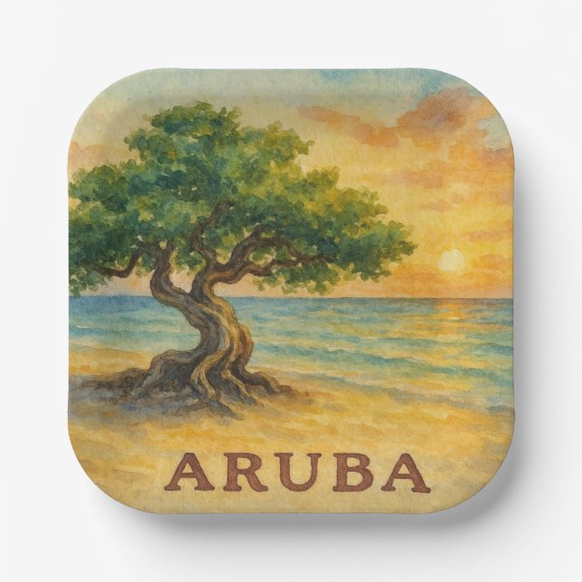 Aruba Eagle Beach Divi Baum Goldene Stunde Pappteller (Vorderseite)