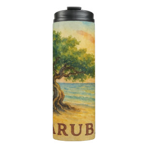 Aruba Eagle Beach Divi Baum Goldene Stunde Thermosbecher