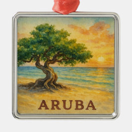 Aruba Eagle Beach Divi Tree Golden Hour Ornament Aus Metall