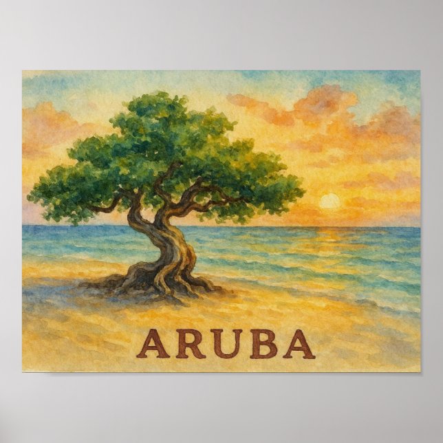 Aruba Eagle Beach Divi Tree Golden Hour Poster (Vorne)