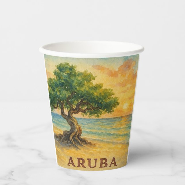 Aruba Eagle Beach Divi Tree Goldene Stunde Pappbecher (Vorderseite)