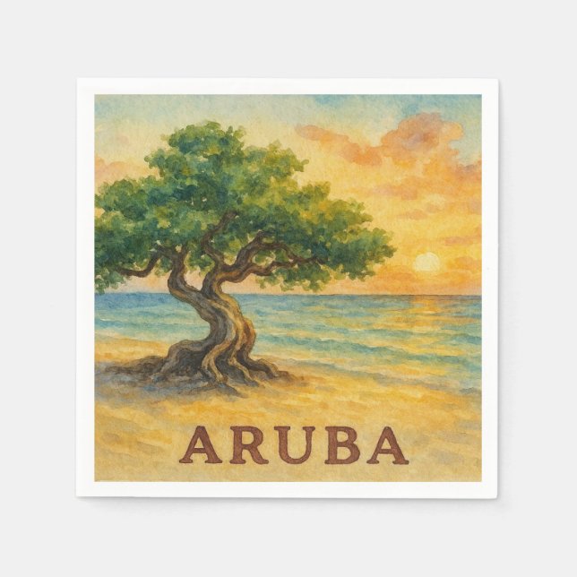 Aruba Eagle Beach Divi Tree Goldene Stunde Serviette (Vorderseite)