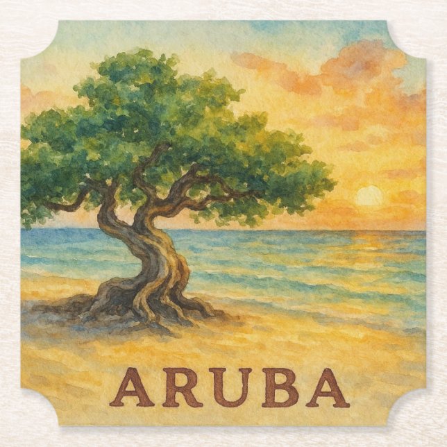 Aruba Eagle Beach Divi Tree Goldene Stunde Untersetzer (Vorderseite)