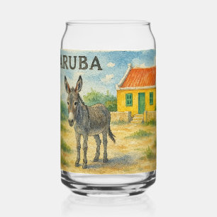 Aruba Esel mit gelbem Cunucu-Haus Aquarell Dosenglas