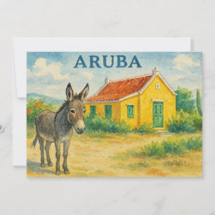 Aruba Esel und Cunucu-Haus Aquarell Dankeskarte