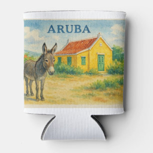 Aruba Esel und Cunucu-Haus Aquarell Dosenkühler