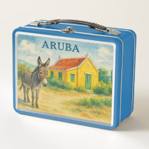 Aruba Esel und Cunucu Haus Aquarell Metall Brotdose