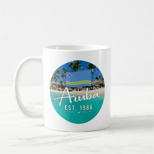 "Aruba Est. 1986" Strand mit Flagge Kaffeetasse