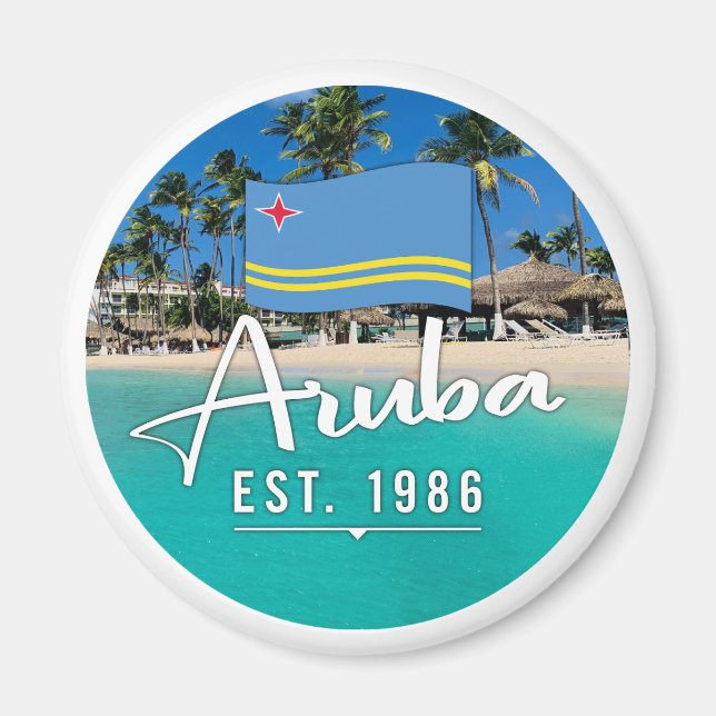 "Aruba Est. 1986" Strand mit Flagge Magnet (Vorne)