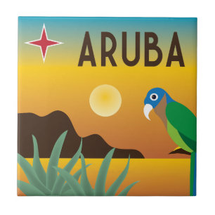 Aruba farbenfrohe Karibikinsel Illustration Fliese