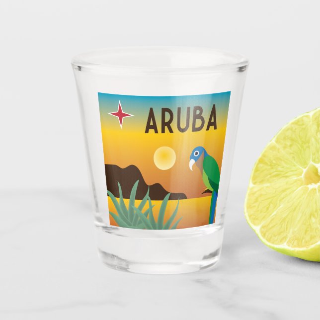 Aruba farbenfrohe Karibikinsel Schnapsglas (Vorderseite)