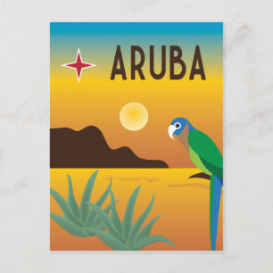 Aruba farbenfrohe karibische Illustration Postkarte