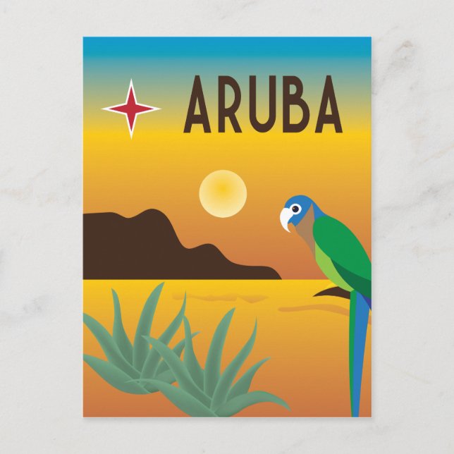 Aruba farbenfrohe karibische Illustration Postkarte (Vorderseite)