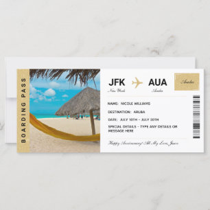 Aruba Ferien Reisen Geschenk Ticket Boarding Pass