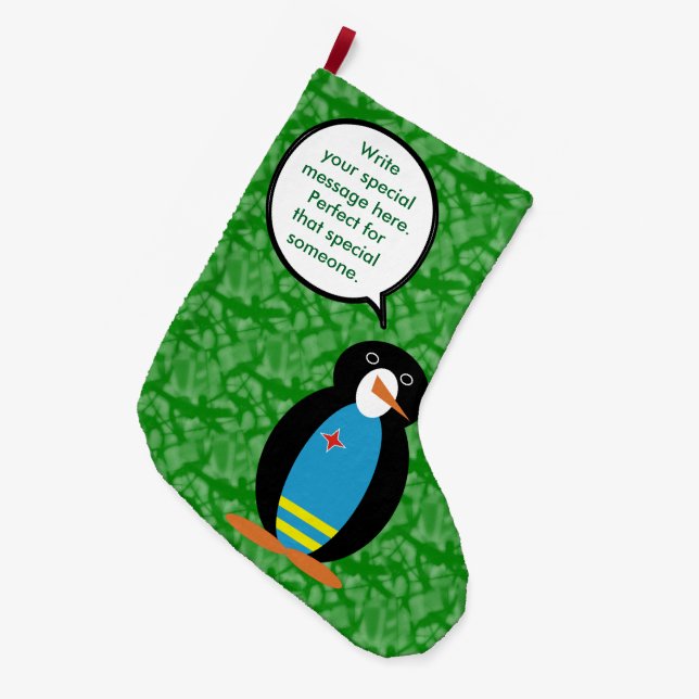 Aruba Flag Holiday Frau Penguin Gespräch Großer Weihnachtsstrumpf (Vorderansicht (hängend))