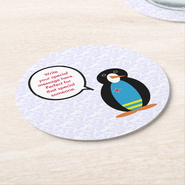 Aruba Flag Holiday Frau Penguin Gespräch Runder Pappuntersetzer (Angewinkelt)