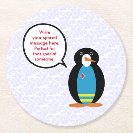 Aruba Flag Holiday Frau Penguin Gespräch Runder Pappuntersetzer