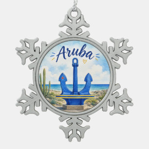Aruba-Flagge Anker Karibikinsel Reise Souvenir Schneeflocken Zinn-Ornament
