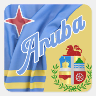 Aruba - Flagge und Wappen Quadratischer Aufkleber