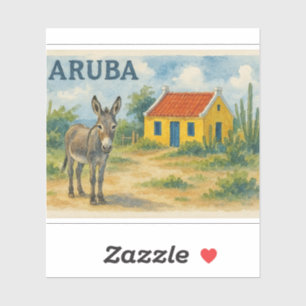 Aruba Gelbes Cunucu-Haus mit Esel Aquarell Aufkleber