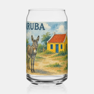 Aruba Gelbes Cunucu-Haus mit Esel Aquarell Dosenglas