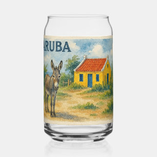 Aruba Gelbes Cunucu-Haus mit Esel Aquarell Dosenglas