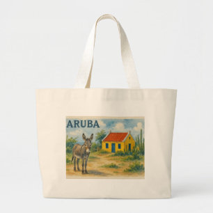 Aruba Gelbes Cunucu-Haus mit Esel Aquarell Jumbo Stoffbeutel