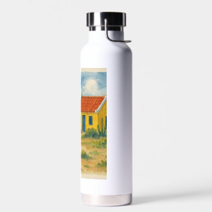 Aruba Gelbes Cunucu-Haus mit Esel Aquarell Trinkflasche