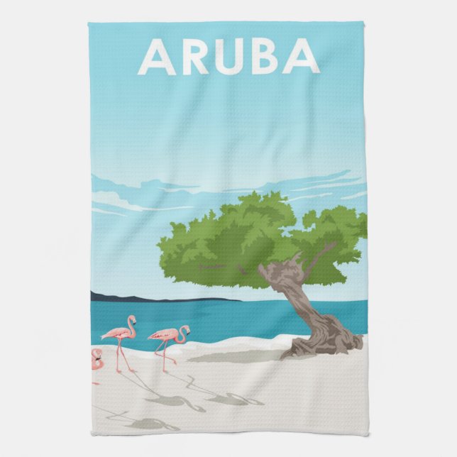 Aruba Island| Familie Flamingo Geschirrtuch (Vertikal)