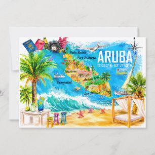 Aruba Karibik illustrierte Reisekarte Postkarte