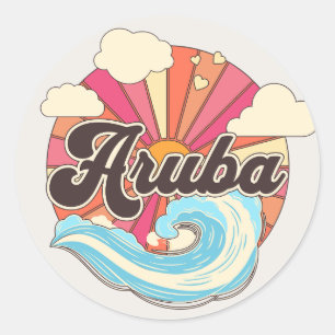 Aruba Karibische Inseln Retro 80er Beach Runder Aufkleber