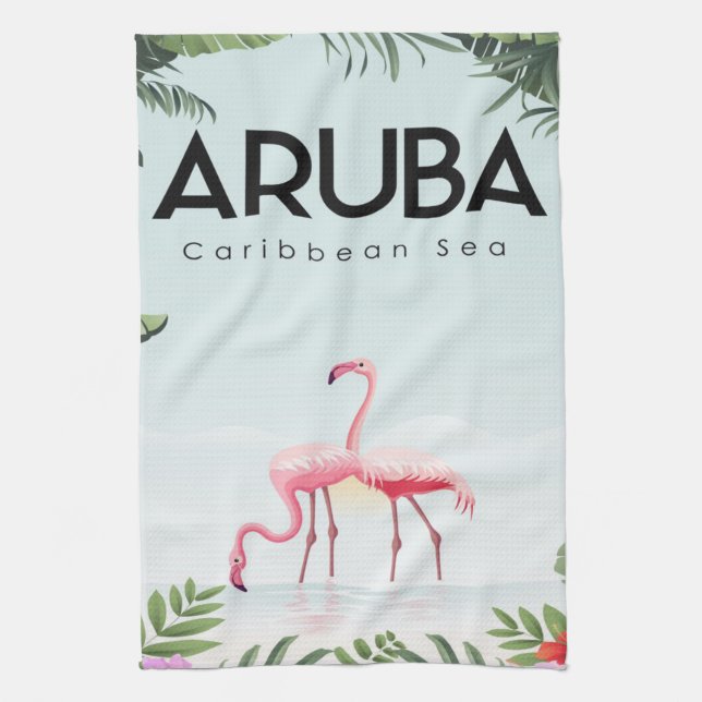 Aruba Karibischer Flamingo| Flamingo Geschirrtuch (Vertikal)