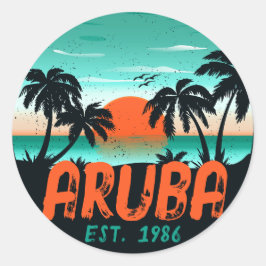 Aruba Karibisches Meer Vintag Retro Sunset Souveni Runder Aufkleber