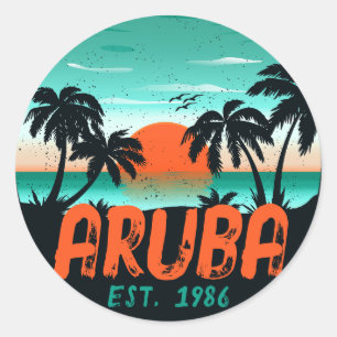 Aruba Karibisches Meer Vintage Retro Sonnenunterga Runder Aufkleber