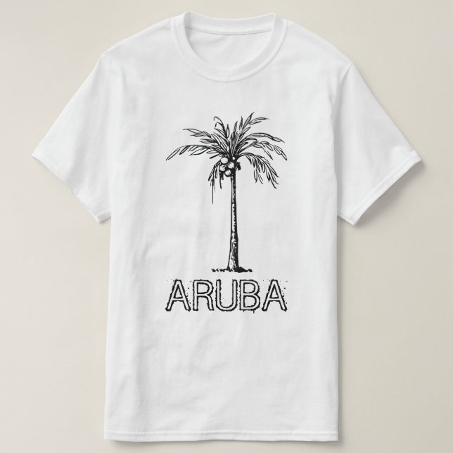 Aruba Kokosnuss-Baum Schwarz-Weiß-Design T-Shirt (Design vorne)