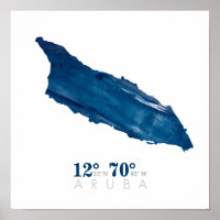 Aruba Map Blue Watercolor Koordinaten