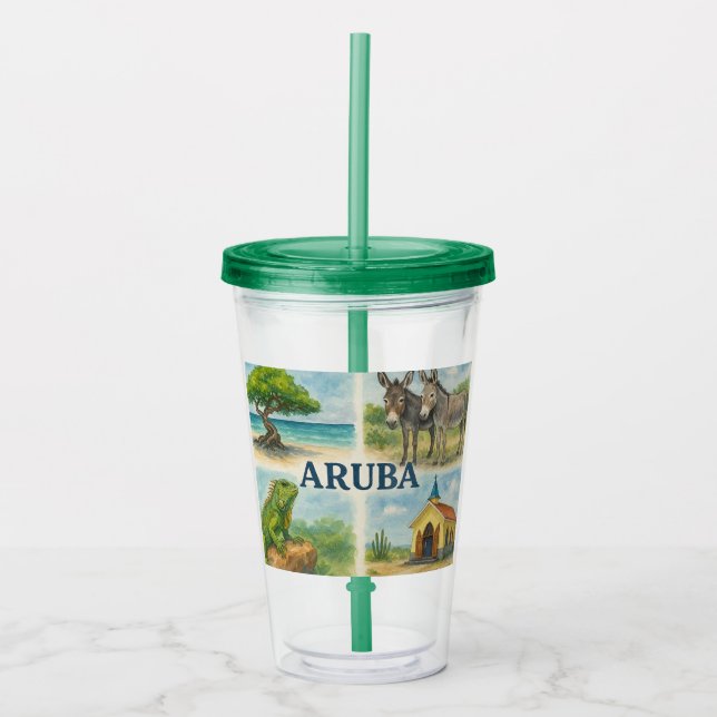 Aruba Multiview-Aquarell Acryltrinkbecher (Vorderseite)