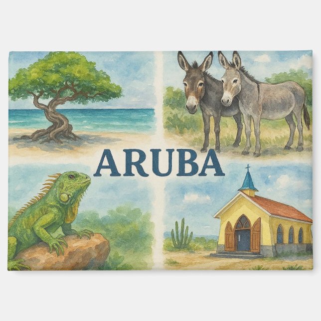 Aruba Multiview-Aquarell Magnet (Vorderseite)